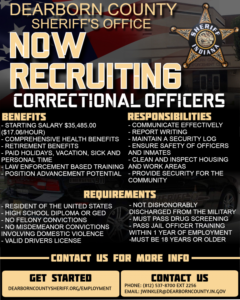 Now Recruiting Correctional Officers – Dearborn County Sheriff's Office